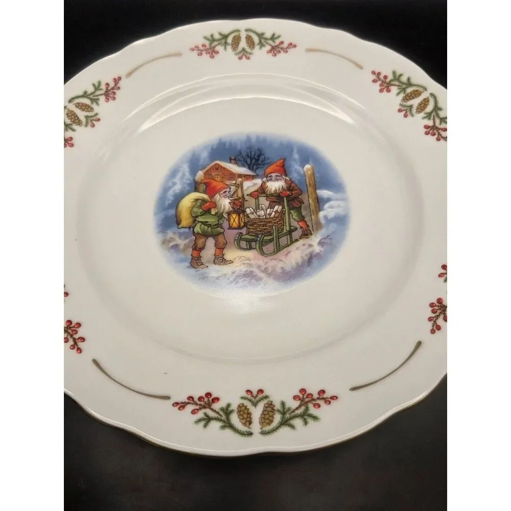 Christineholm Porcelain Lars Porcelain Winter Gnome Dinner Plate 11 Inches